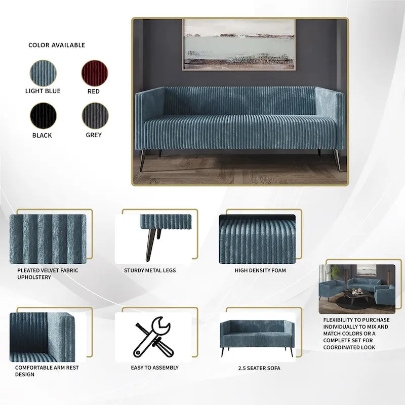 Set da soggiorno CraftPorch, 3 pezzi, moderno in velluto a coste e imbottito in velluto glamour