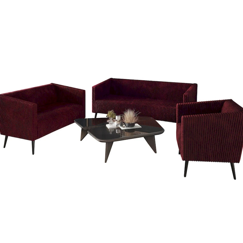 Set da soggiorno CraftPorch, 3 pezzi, moderno in velluto a coste e imbottito in velluto glamour