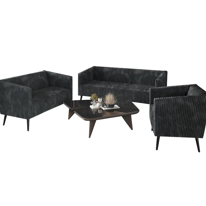 Set da soggiorno CraftPorch, 3 pezzi, moderno in velluto a coste e imbottito in velluto glamour