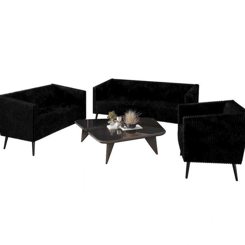 Set da soggiorno CraftPorch, 3 pezzi, moderno in velluto a coste e imbottito in velluto glamour