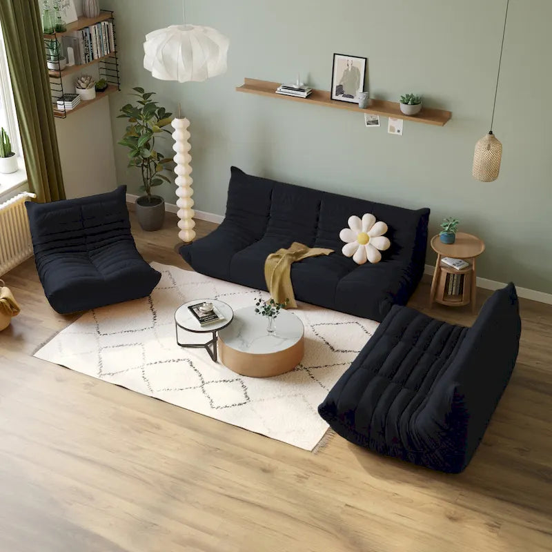 Modernes Teddy-Stoff-Sofa als entspanntes Bodensofa, Wohnzimmer-Sofa, Sitzsack
