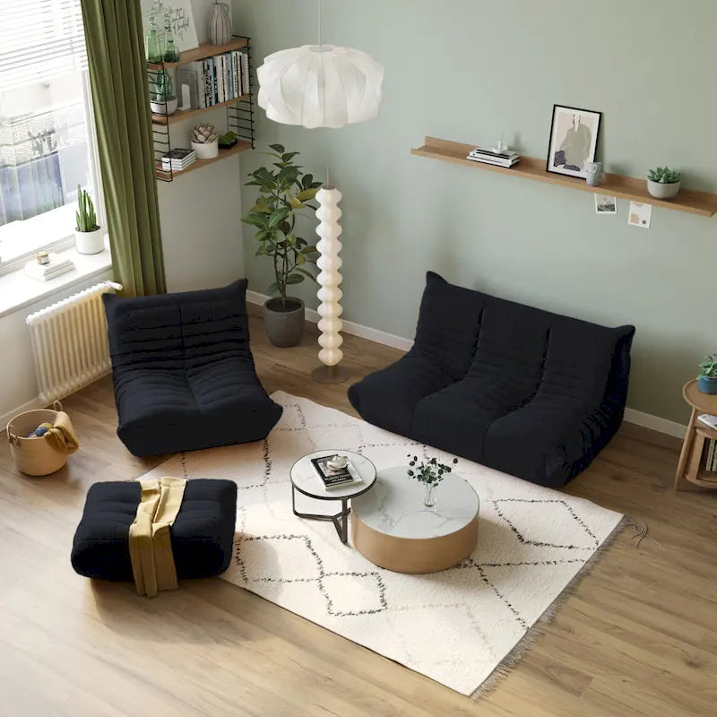 Modernes Teddy-Stoff-Sofa als entspanntes Bodensofa, Wohnzimmer-Sofa, Sitzsack