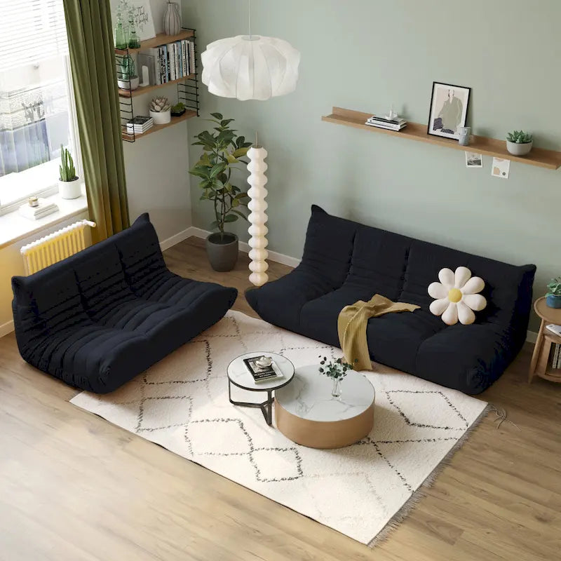 Modernes Teddy-Stoff-Sofa als entspanntes Bodensofa, Wohnzimmer-Sofa, Sitzsack