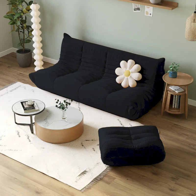 Modernes Teddy-Stoff-Sofa als entspanntes Bodensofa, Wohnzimmer-Sofa, Sitzsack