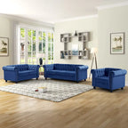 Klassischer, getufteter, samtbezogener Chesterfield-Sessel, Loveseat und Sofa, 3-teilig, mit Nagelkopfverzierung fürs Wohnzimmer von Morden Fort
