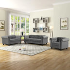 Klassischer, getufteter, samtbezogener Chesterfield-Sessel, Loveseat und Sofa, 3-teilig, mit Nagelkopfverzierung fürs Wohnzimmer von Morden Fort