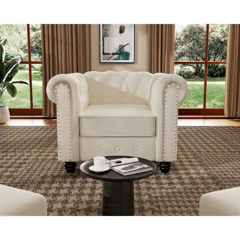 Klassischer, getufteter, samtbezogener Chesterfield-Sessel, Loveseat und Sofa, 3-teilig, mit Nagelkopfverzierung fürs Wohnzimmer von Morden Fort