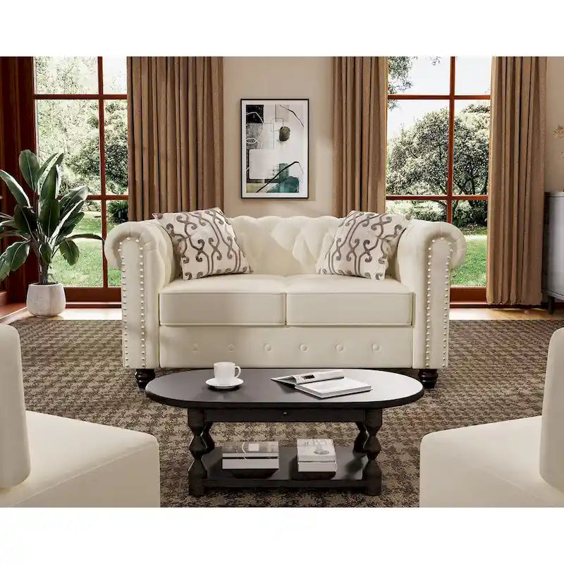 Klassischer, getufteter, samtbezogener Chesterfield-Sessel, Loveseat und Sofa, 3-teilig, mit Nagelkopfverzierung fürs Wohnzimmer von Morden Fort