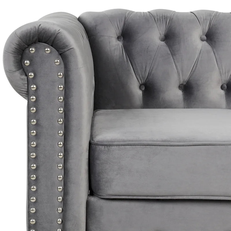 Klassischer, getufteter, samtbezogener Chesterfield-Sessel, Loveseat und Sofa, 3-teilig, mit Nagelkopfverzierung fürs Wohnzimmer von Morden Fort