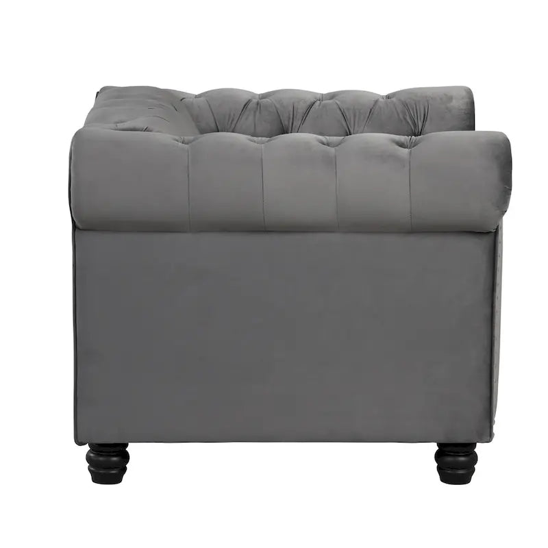 Klassischer, getufteter, samtbezogener Chesterfield-Sessel, Loveseat und Sofa, 3-teilig, mit Nagelkopfverzierung fürs Wohnzimmer von Morden Fort
