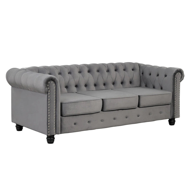 Klassischer, getufteter, samtbezogener Chesterfield-Sessel, Loveseat und Sofa, 3-teilig, mit Nagelkopfverzierung fürs Wohnzimmer von Morden Fort