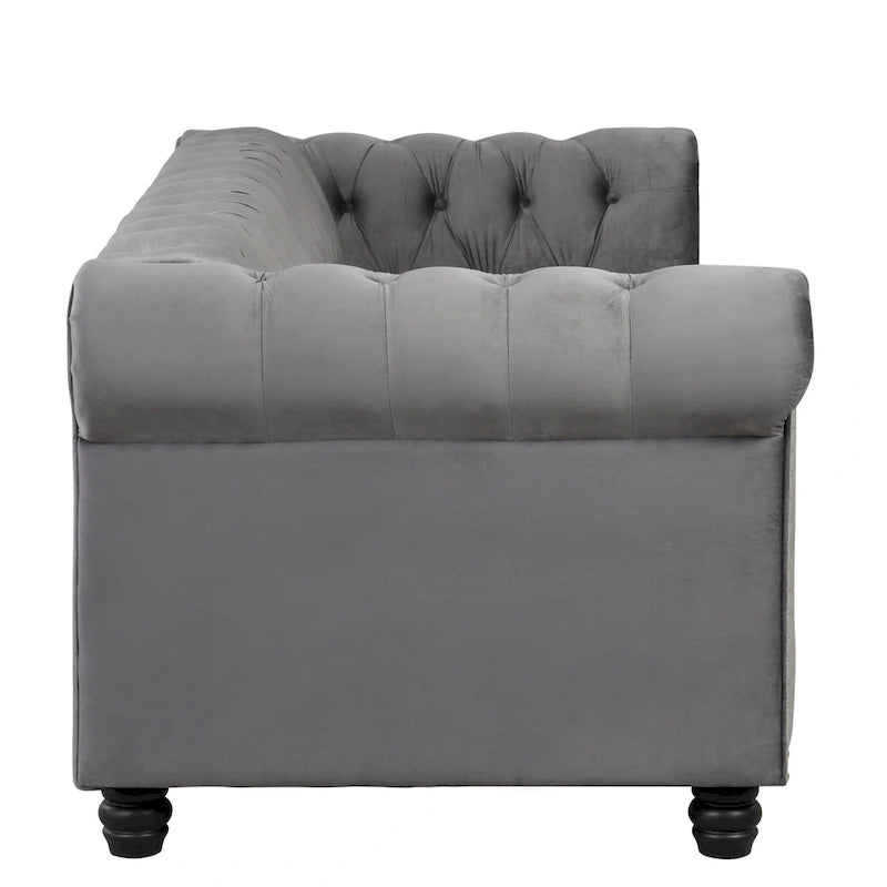 Klassischer, getufteter, samtbezogener Chesterfield-Sessel, Loveseat und Sofa, 3-teilig, mit Nagelkopfverzierung fürs Wohnzimmer von Morden Fort