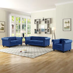 Klassischer, getufteter, samtbezogener Chesterfield-Sessel, Loveseat und Sofa, 3-teilig, mit Nagelkopfverzierung fürs Wohnzimmer von Morden Fort