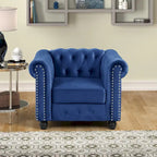 Klassischer, getufteter, samtbezogener Chesterfield-Sessel, Loveseat und Sofa, 3-teilig, mit Nagelkopfverzierung fürs Wohnzimmer von Morden Fort