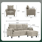3-teiliges Ecksofa-Set mit Ottomane und Sessel