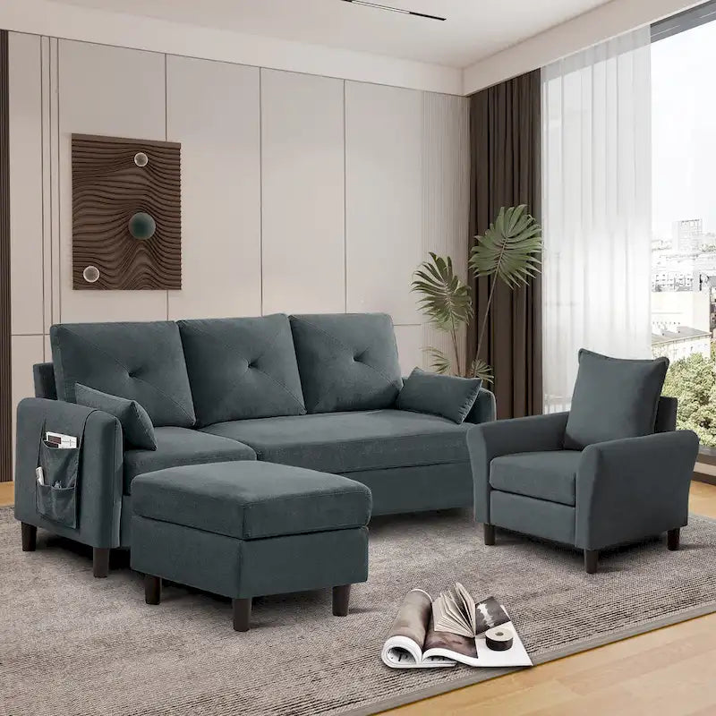 3-teiliges Ecksofa-Set mit Ottomane und Sessel