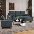 3-teiliges Ecksofa-Set mit Ottomane und Sessel
