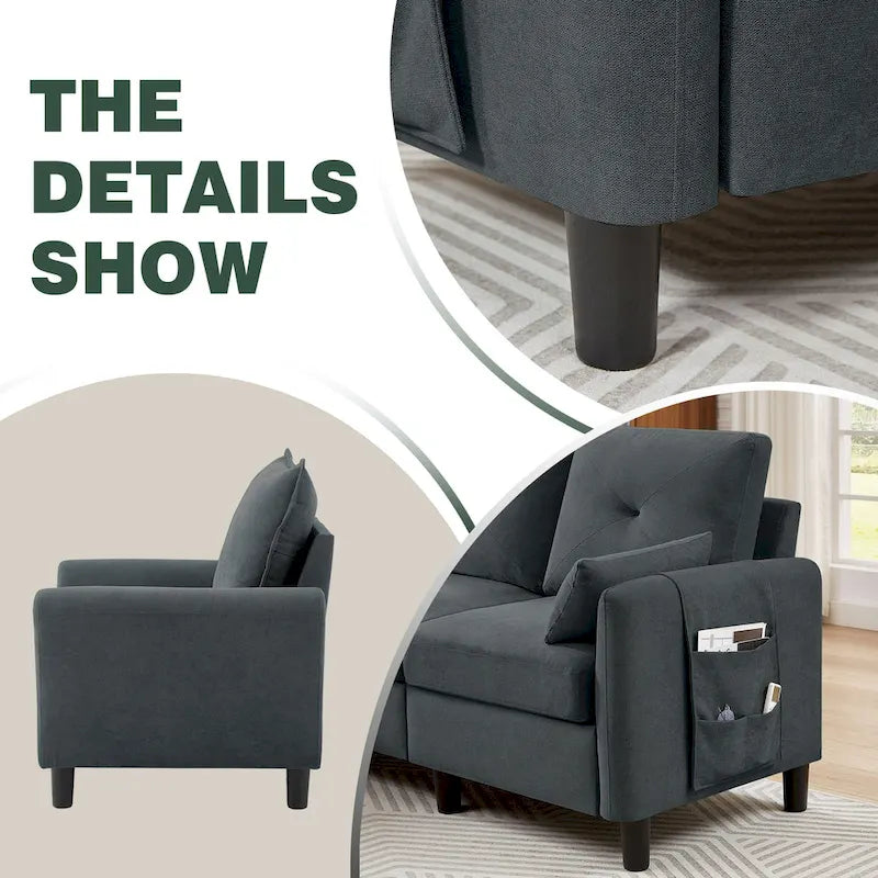 3-teiliges Ecksofa-Set mit Ottomane und Sessel