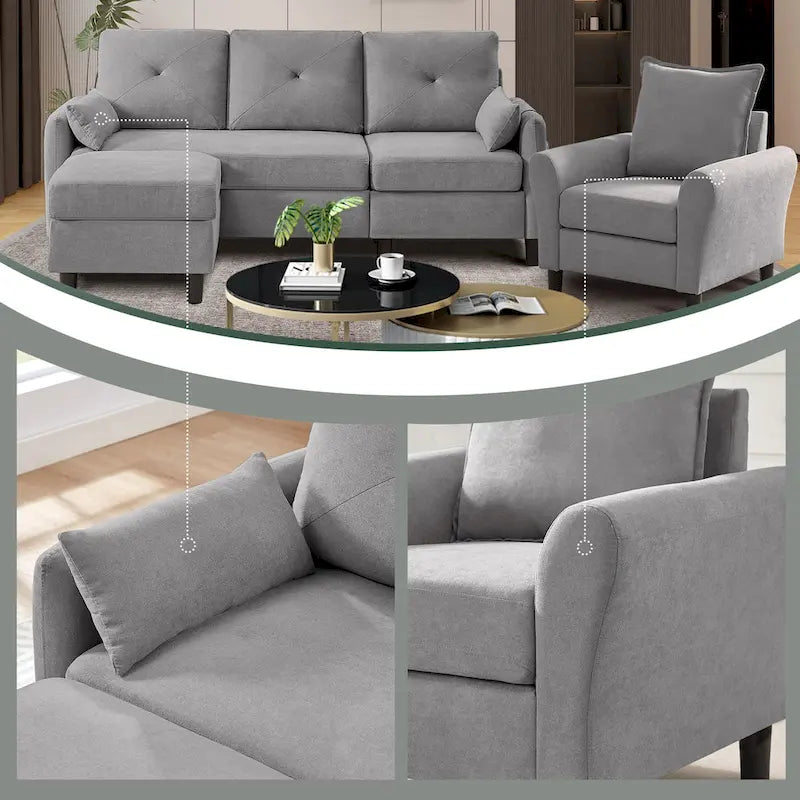 3-teiliges Ecksofa-Set mit Ottomane und Sessel
