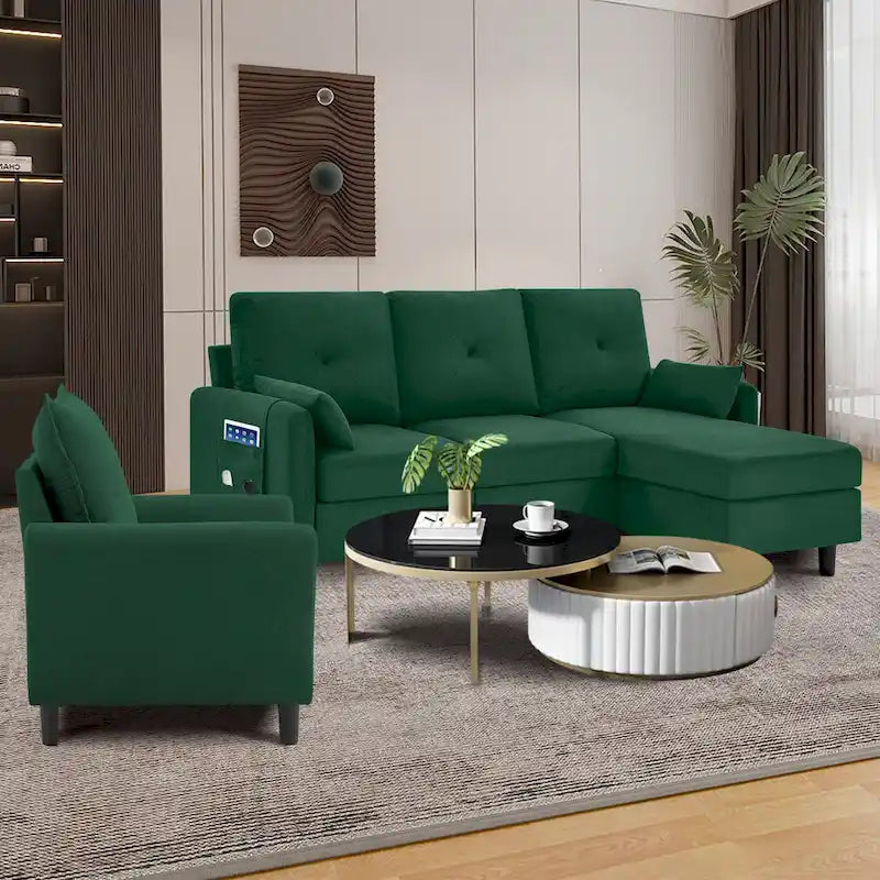 3-teiliges Ecksofa-Set mit Ottomane und Sessel