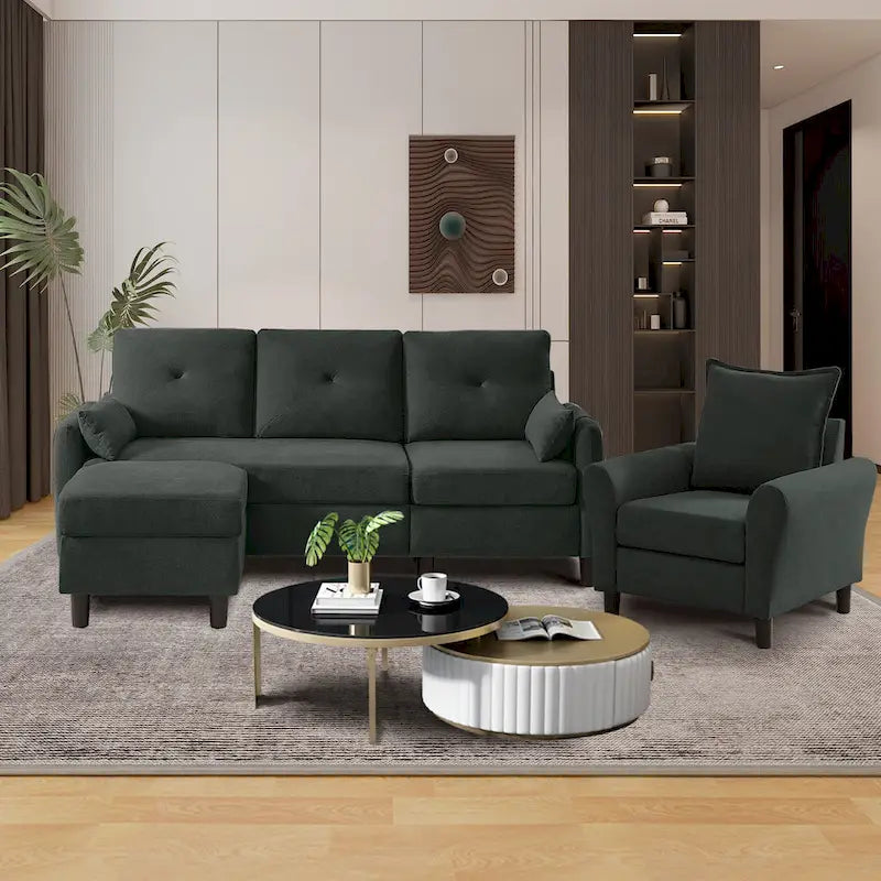 3-teiliges Ecksofa-Set mit Ottomane und Sessel