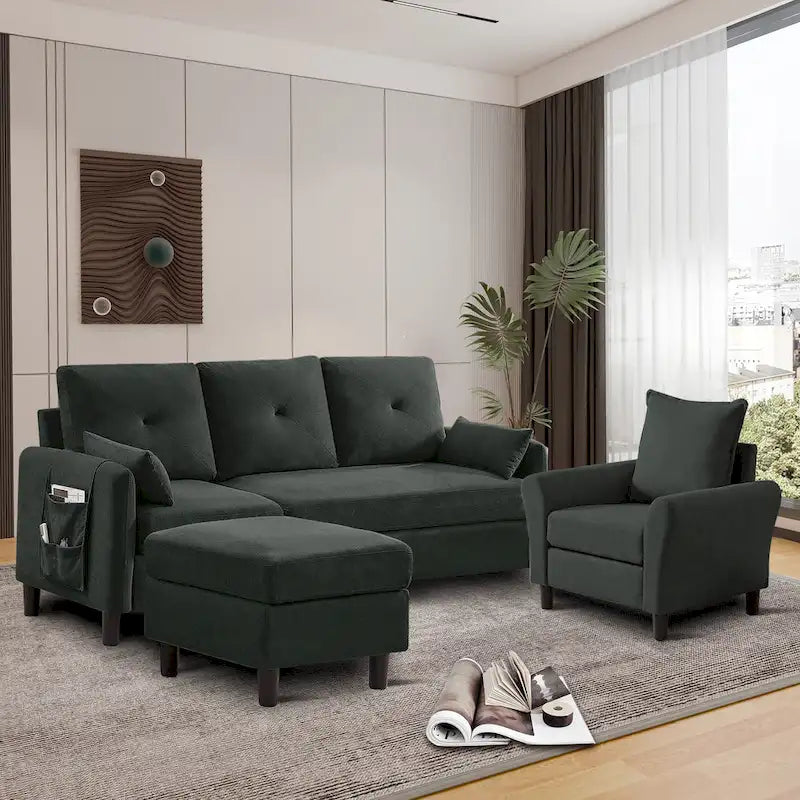 3-teiliges Ecksofa-Set mit Ottomane und Sessel
