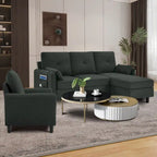 3-teiliges Ecksofa-Set mit Ottomane und Sessel