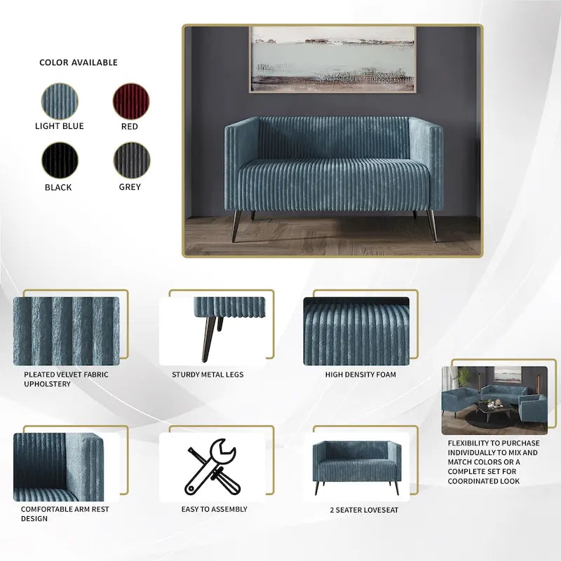 CraftPorch Corduroy Modern and Glamorous Velvet Upholstered Loveseat