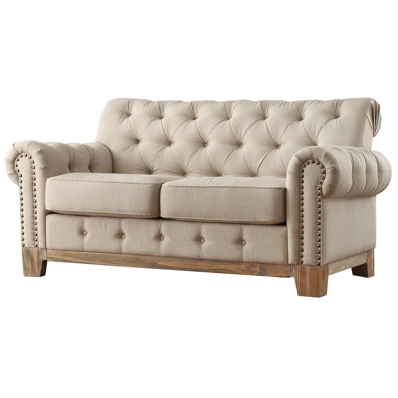Canapé 2 places Chesterfield Greenwich capitonné, accoudoirs arrondis et clous décoratifs, par iNSPIRE Q Artisan