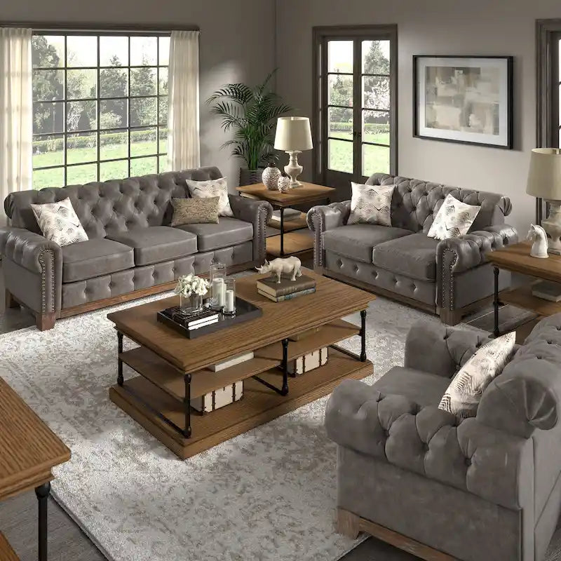 Canapé 2 places Chesterfield Greenwich capitonné, accoudoirs arrondis et clous décoratifs, par iNSPIRE Q Artisan