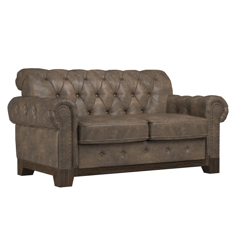 Canapé 2 places Chesterfield Greenwich capitonné, accoudoirs arrondis et clous décoratifs, par iNSPIRE Q Artisan