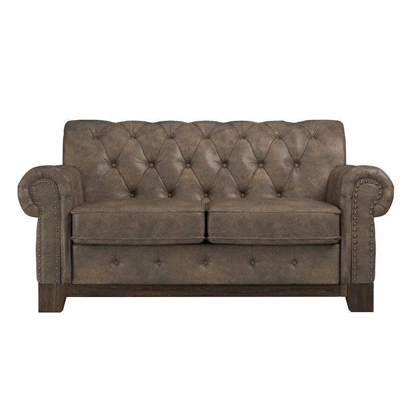 Canapé 2 places Chesterfield Greenwich capitonné, accoudoirs arrondis et clous décoratifs, par iNSPIRE Q Artisan