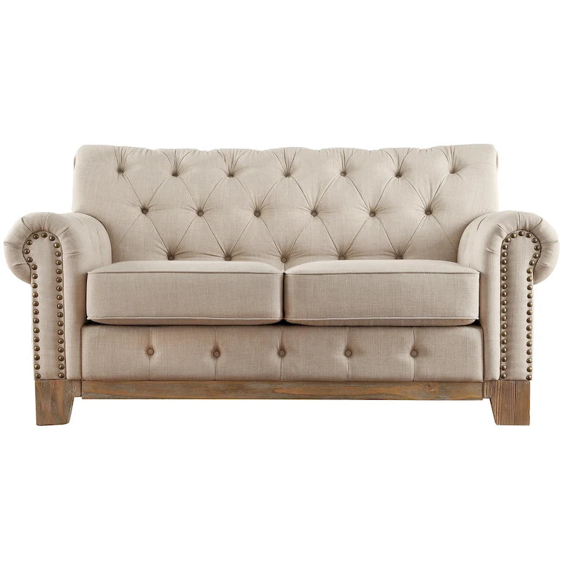 Canapé 2 places Chesterfield Greenwich capitonné, accoudoirs arrondis et clous décoratifs, par iNSPIRE Q Artisan