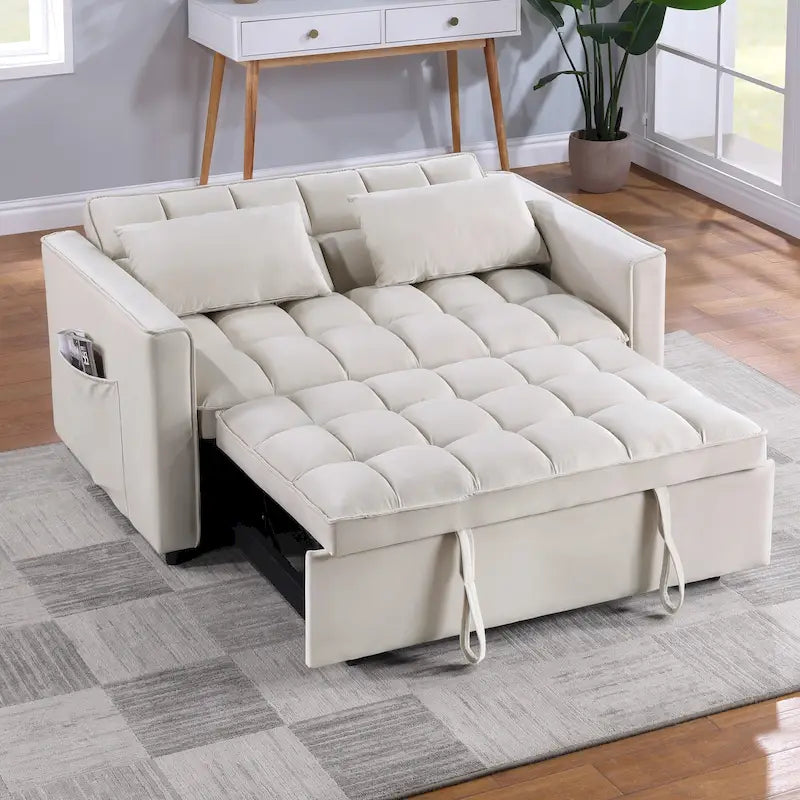 Klassinen 55 tuuman ulosvedettävä, tikkikuvioinen muunnettava kahden istuttavan sohvan vuode – 55W x 68L x 20H