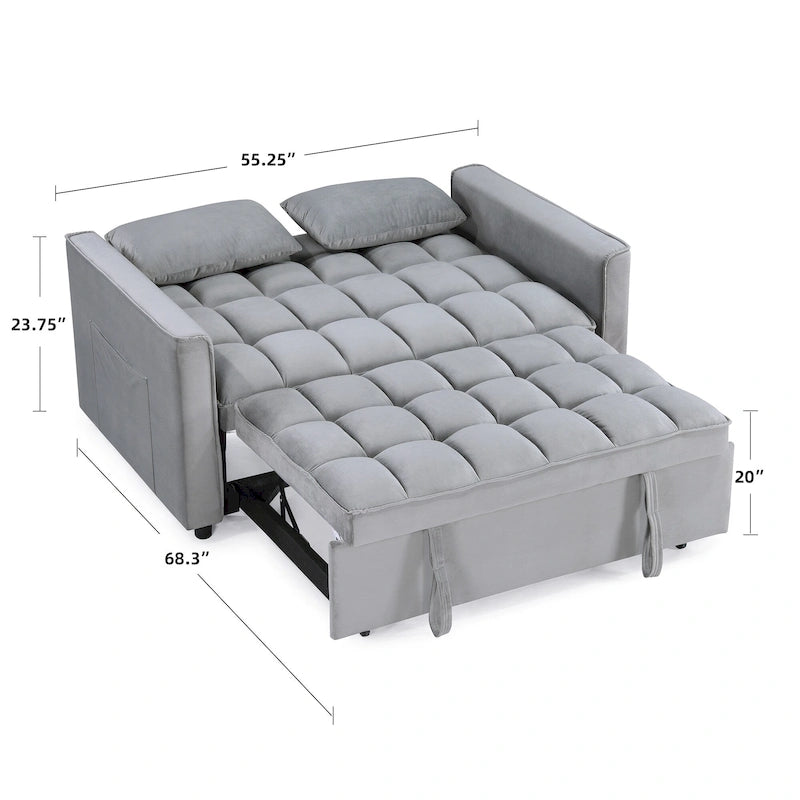Klassinen 55 tuuman ulosvedettävä, tikkikuvioinen muunnettava kahden istuttavan sohvan vuode – 55W x 68L x 20H