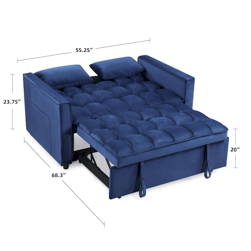 Klassinen 55 tuuman ulosvedettävä, tikkikuvioinen muunnettava kahden istuttavan sohvan vuode – 55W x 68L x 20H