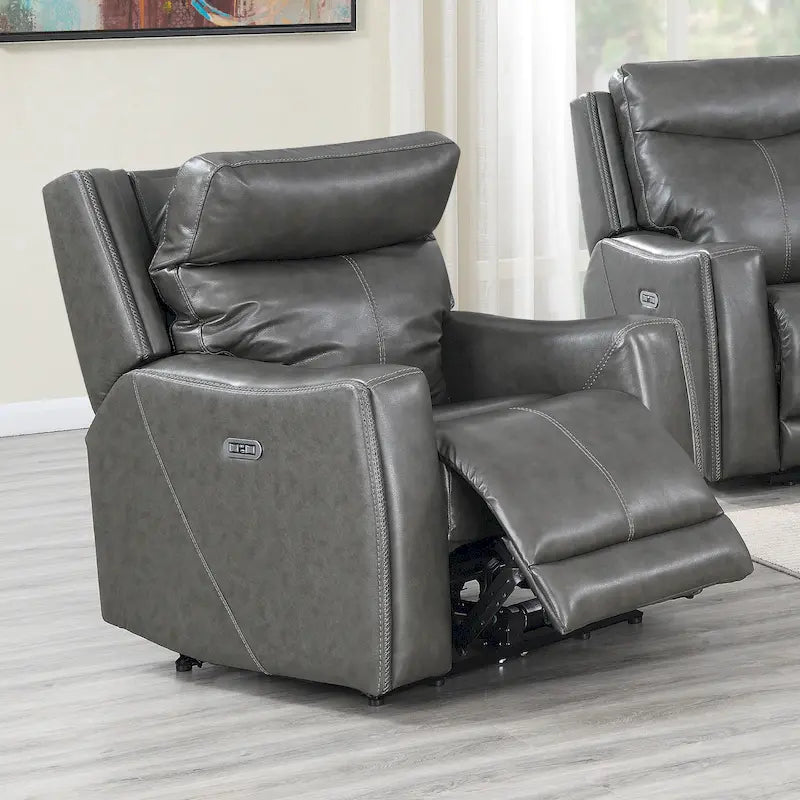 Conjunto reclinable eléctrico tapizado de cuero de grano superior Newport de 3 piezas de Steve Silver