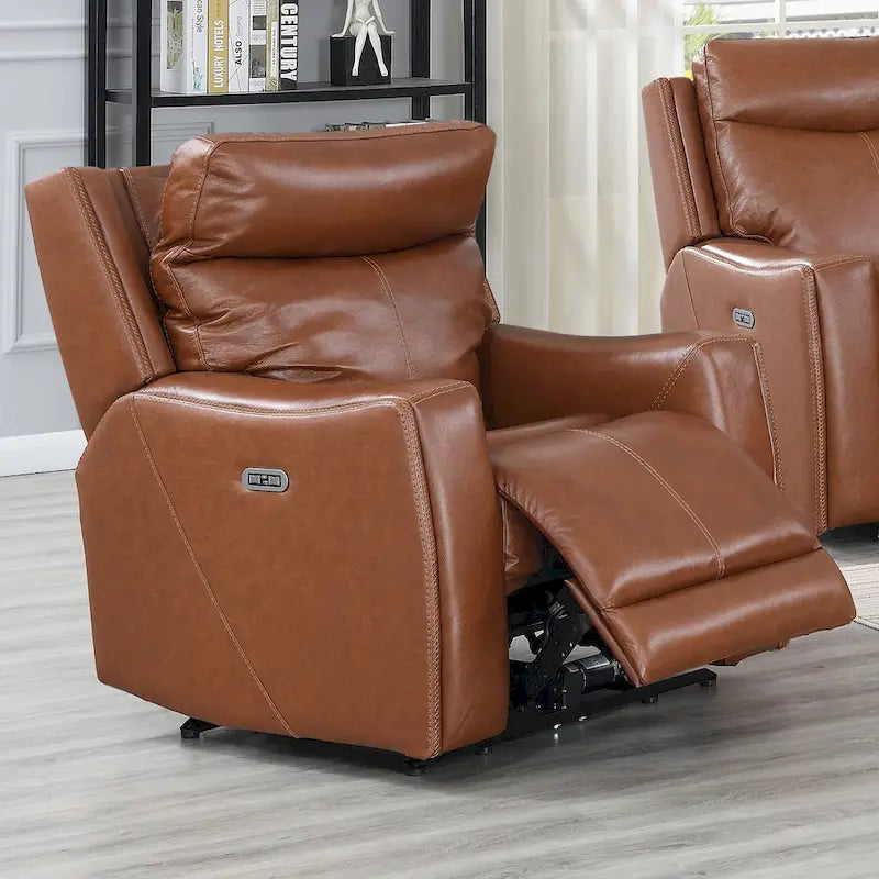Conjunto reclinable eléctrico tapizado de cuero de grano superior Newport de 3 piezas de Steve Silver