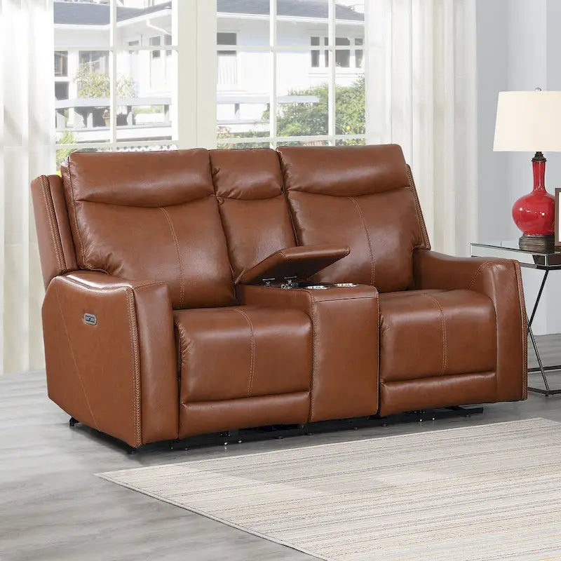 Conjunto reclinable eléctrico tapizado de cuero de grano superior Newport de 3 piezas de Steve Silver