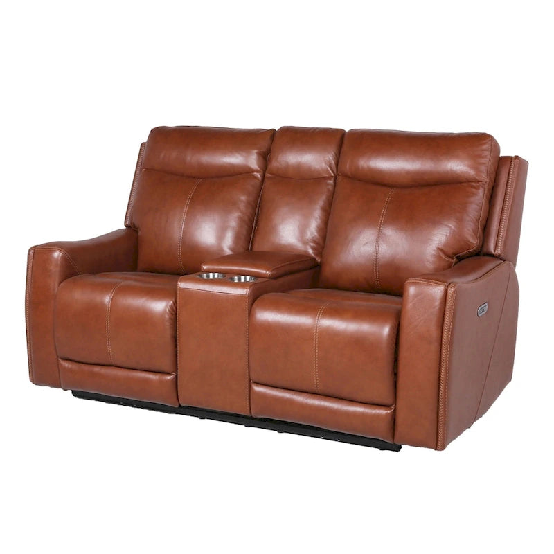 Conjunto reclinable eléctrico tapizado de cuero de grano superior Newport de 3 piezas de Steve Silver