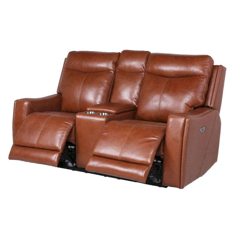 Conjunto reclinable eléctrico tapizado de cuero de grano superior Newport de 3 piezas de Steve Silver