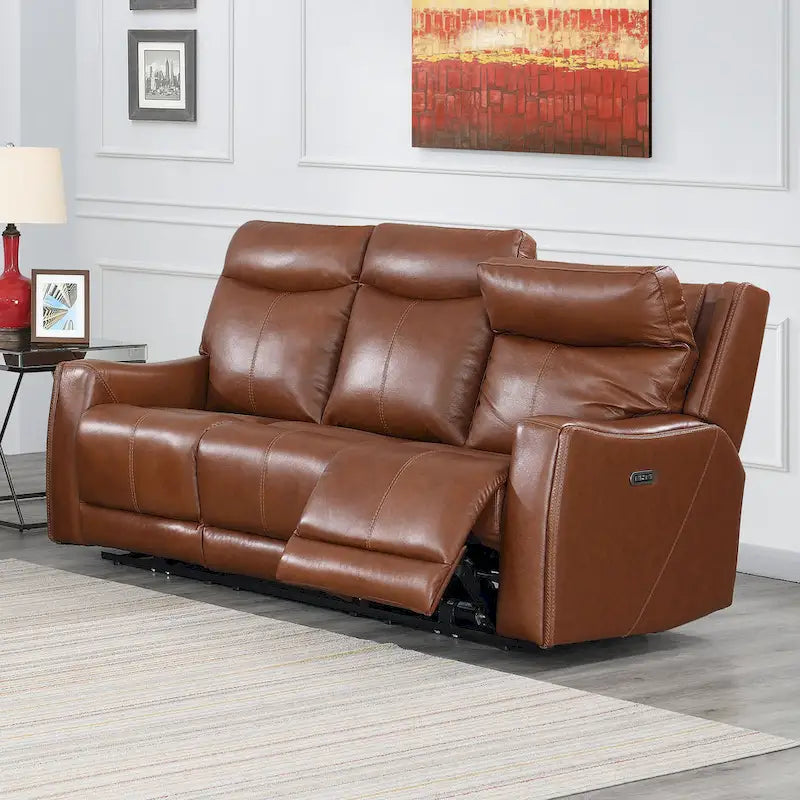 Conjunto reclinable eléctrico tapizado de cuero de grano superior Newport de 3 piezas de Steve Silver