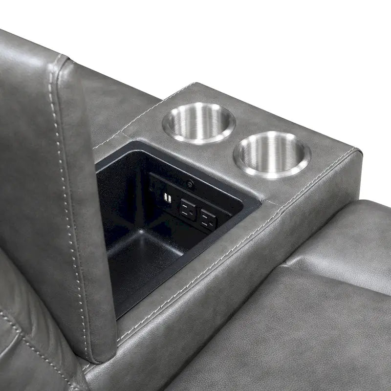Conjunto reclinable eléctrico tapizado de cuero de grano superior Newport de 3 piezas de Steve Silver