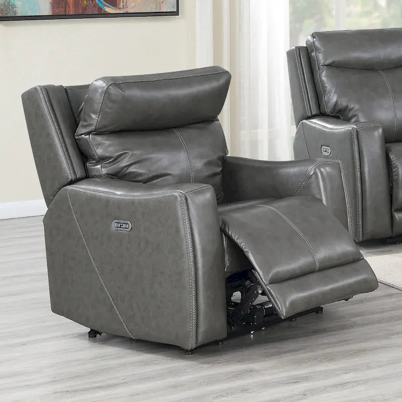 Conjunto reclinable eléctrico tapizado de cuero de grano superior Newport de 3 piezas de Steve Silver