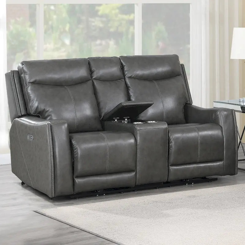 Conjunto reclinable eléctrico tapizado de cuero de grano superior Newport de 3 piezas de Steve Silver