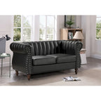 Sofá de dos plazas Capri de cuero sintético estilo Chesterfield con brazos enrollados