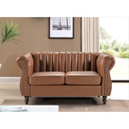 Sofá de dos plazas Capri de cuero sintético estilo Chesterfield con brazos enrollados
