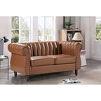 Sofá de dos plazas Capri de cuero sintético estilo Chesterfield con brazos enrollados