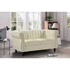 Sofá de dos plazas Capri de cuero sintético estilo Chesterfield con brazos enrollados
