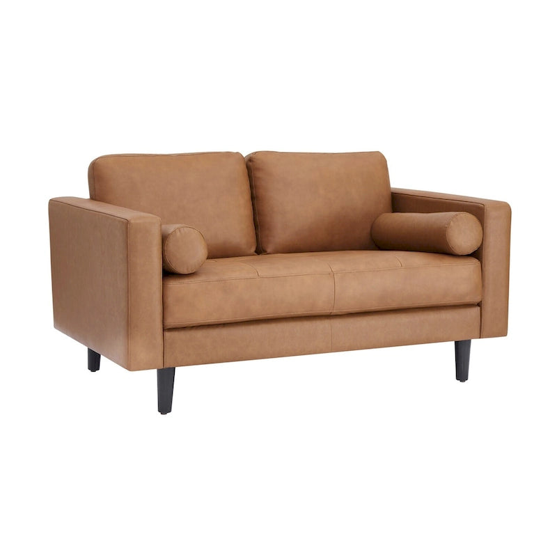 Canapé 2 places de luxe en cuir de vachette avec coussins fermes, design spacieux pour 2 personnes et coussins traversins